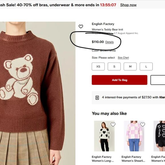 English Factory Endless Rose Teddy Bear Knit Sweater Dark Green NEW - Picture 4 of 5